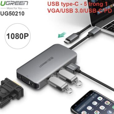 Bộ chuyển USB-C ra VGA + Hub 3*USB 3.0 + USB-C Power sạc UGREEN 50210 - Phụ Kiện Điện Tử Việt Nam