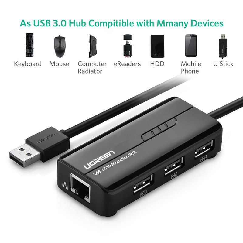 Bộ chia USB 2.0 3 cổng + LAN RJ45 10/100Mbps Ugreen 20264 - Phụ Kiện Điện Tử Việt Nam