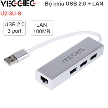Bộ chia USB 2.0 3 cổng + LAN RJ45 100Mbps Veggieg U2-3U-S - Phụ Kiện Điện Tử Việt Nam