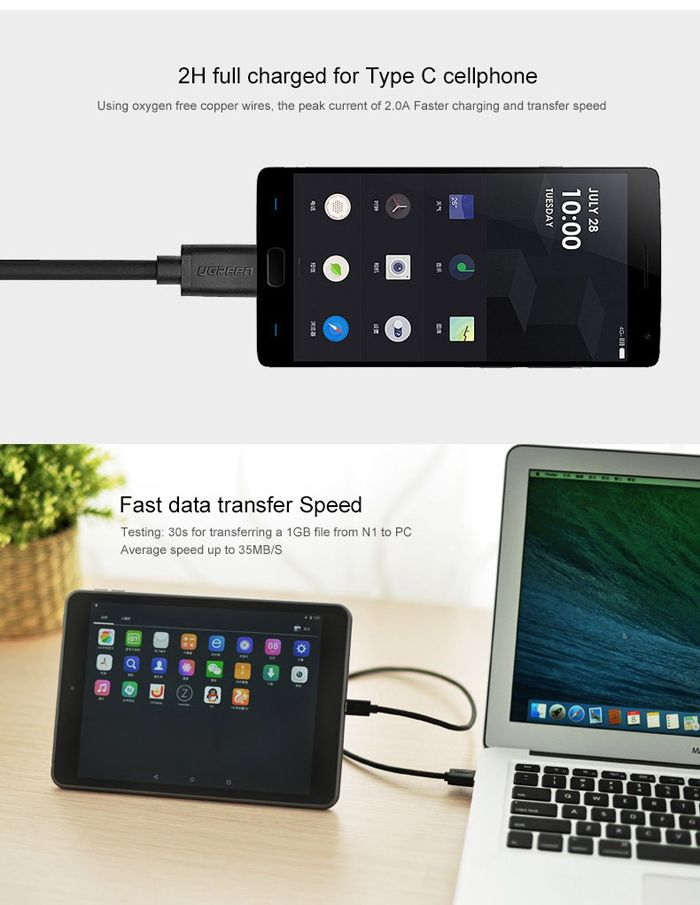 Cáp USB-C 2.0 sạc và dữ liệu Điện thoại Smartphone TAB cổng 1M 1.5M Ugreen - Phụ Kiện Điện Tử Việt Nam