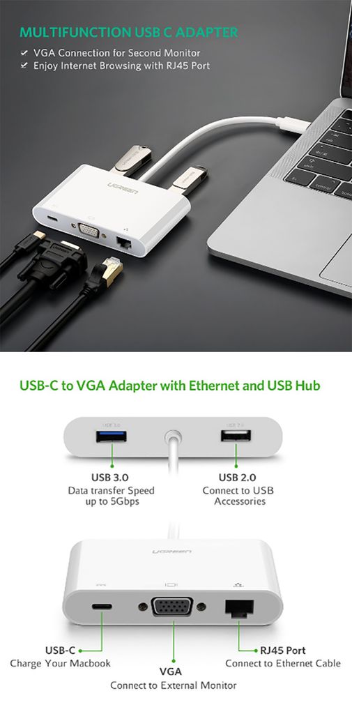 USB-C ra VGA LAN USB 3.0 1 port USB 2.0 1 port UGREEN 30439 - Phụ Kiện Điện Tử Việt Nam