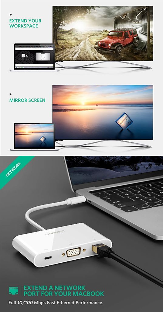 USB-C ra VGA LAN USB 3.0 1 port USB 2.0 1 port UGREEN 30439 - Phụ Kiện Điện Tử Việt Nam