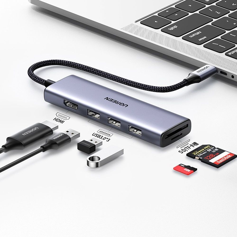 Bộ chuyển USB type C ra HDMI 4K@60Hz 3 USB 3.0 đọc thẻ nhớ Ugreen CM511 60383 - Phụ Kiện Điện Tử Việt Nam