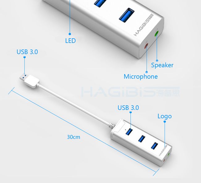 USB 3.0 sound, Bộ chia USB 3.0 3 port kèm USB sound chính hãng Hagibis - Phụ Kiện Điện Tử Việt Nam
