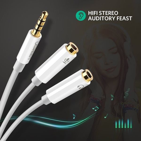 Cáp chia Audio 3.5mm ra một cổng Mic và một cổng ra Loa Ugreen 10789 (trắng) - Phụ Kiện Điện Tử Việt Nam