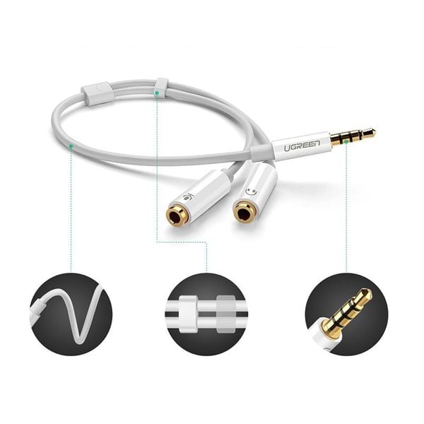 Cáp chia Audio 3.5mm ra một cổng Mic và một cổng ra Loa Ugreen 10789 (trắng) - Phụ Kiện Điện Tử Việt Nam