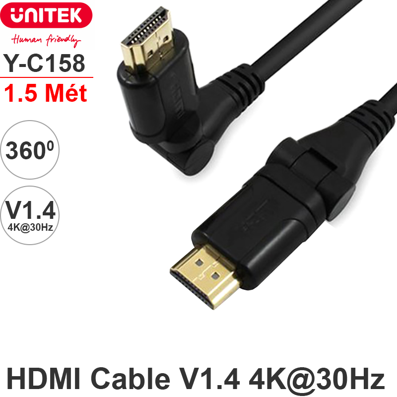cap hdmi cong vuong goc 360 do 1.4 mét unitek y-c158