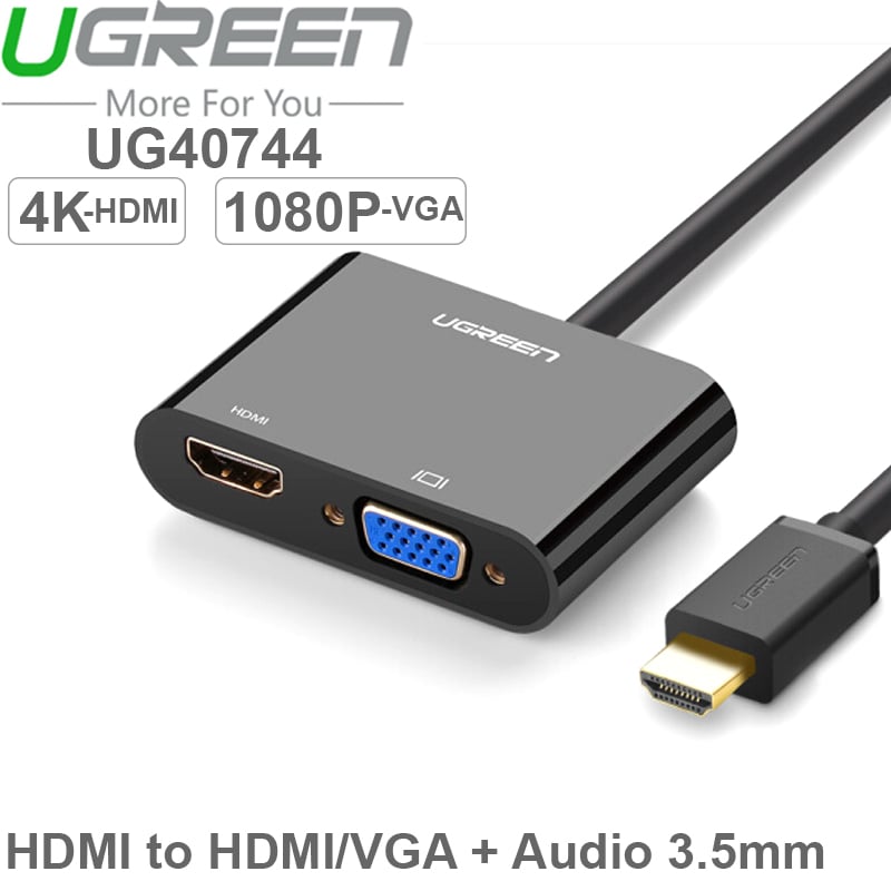 hdmi sang vga + hdmi + audio 3.5mm ugreen 40744