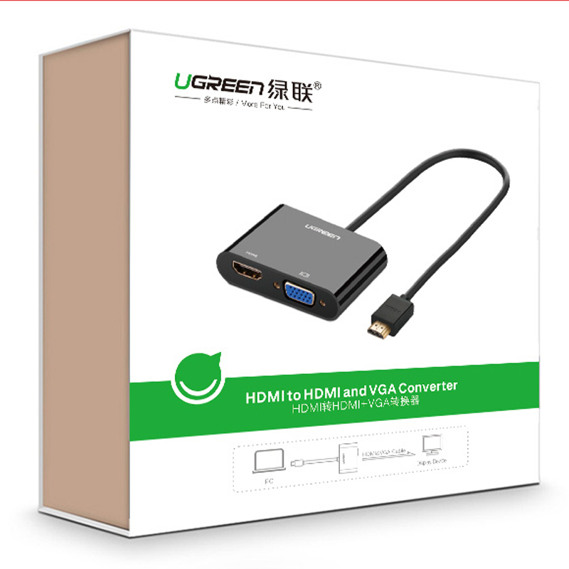 hdmi sang vga + hdmi + audio 3.5mm ugreen 40744