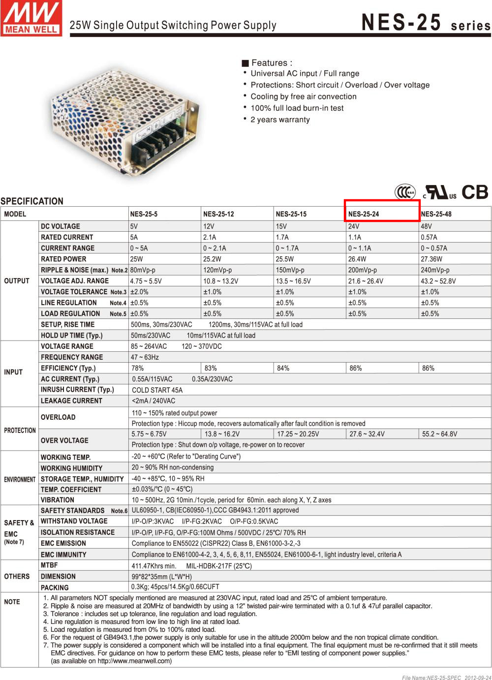 Nguồn DC Meanwell NES-25-24 24V 1.1a 25W