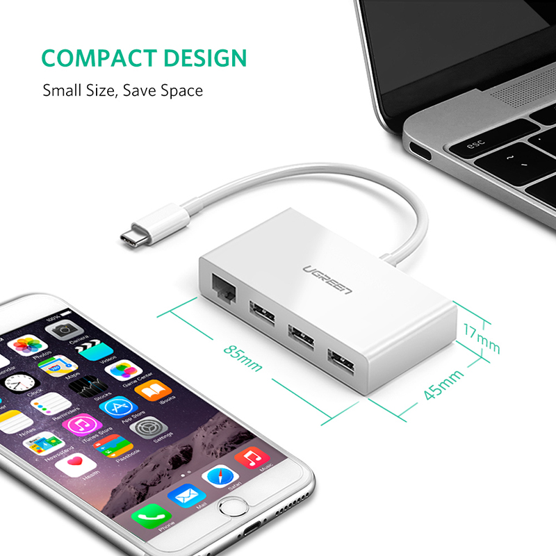 usb-c to 3 usb 3.0 1 lan rj45 ugreen