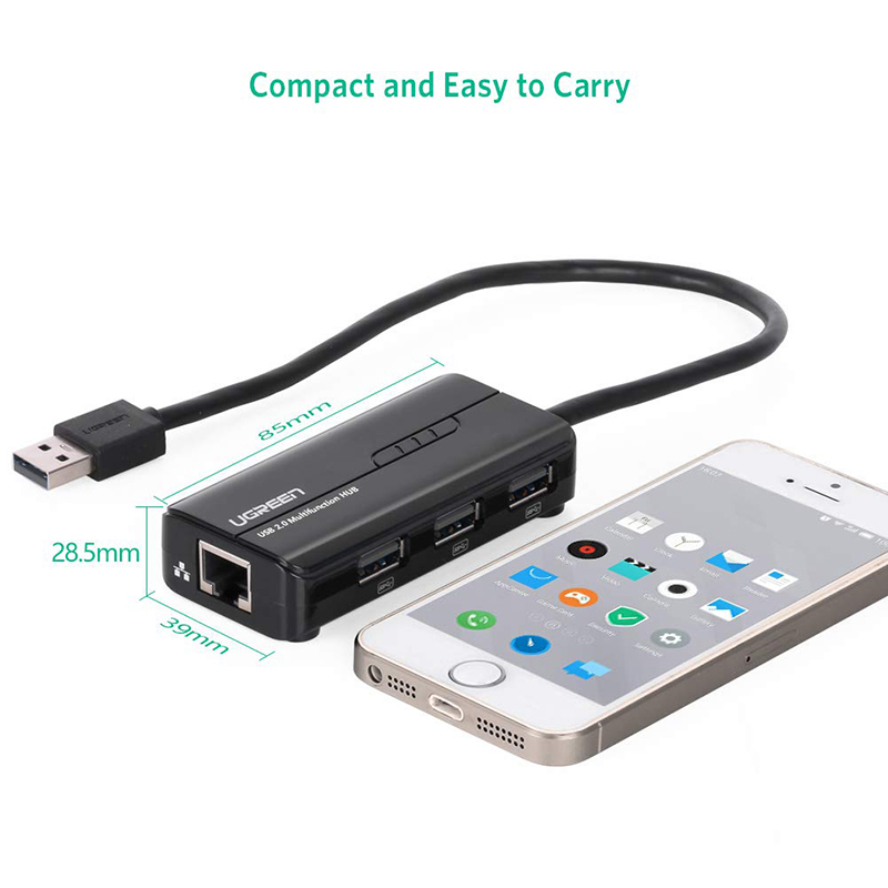 bo chia usb 2.0 3 cong 1 cong lan ugreen 20264