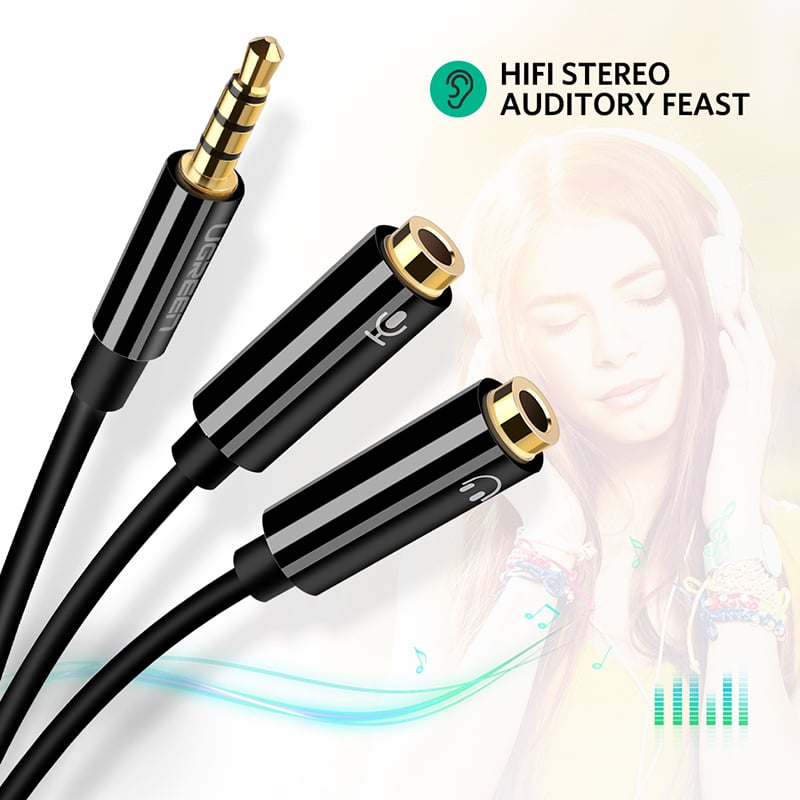 ugreen 30620 cap chia audio 3.5mm 1 ben micro 1 ben tai nghe