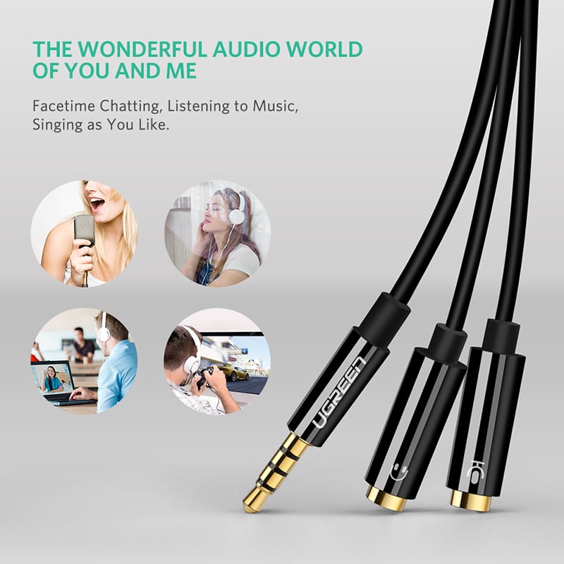 ugreen 30620 cap chia audio 3.5mm 1 ben micro 1 ben tai nghe